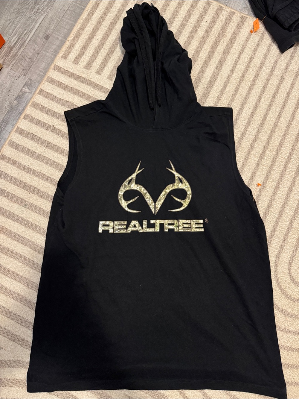 Realtree Black Sleeveless Hooded Tee with Camo Antler Logo